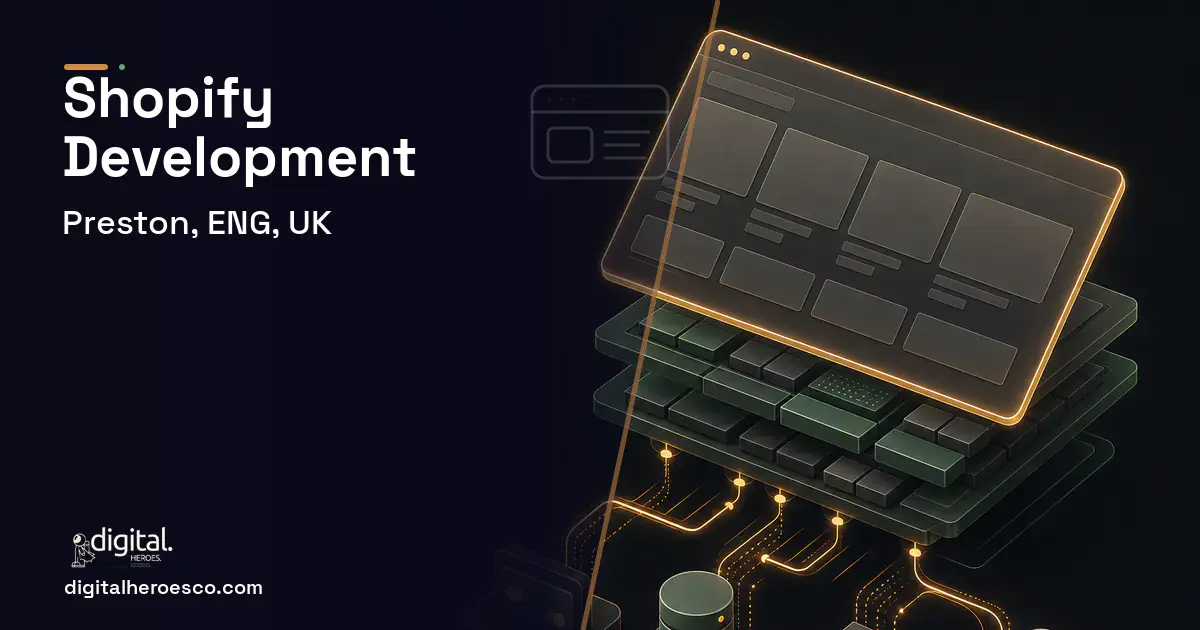 Shopify Development product interface illustration for Preston, ENG, UK.