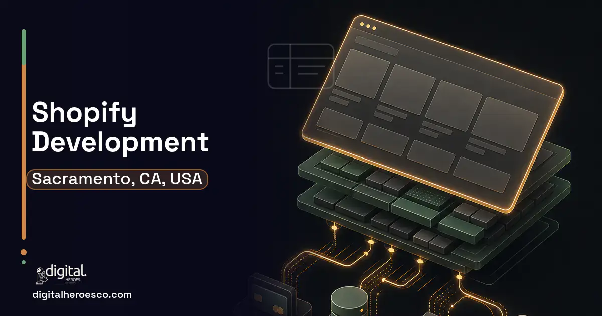 Shopify Development product interface illustration for Sacramento, CA, USA.