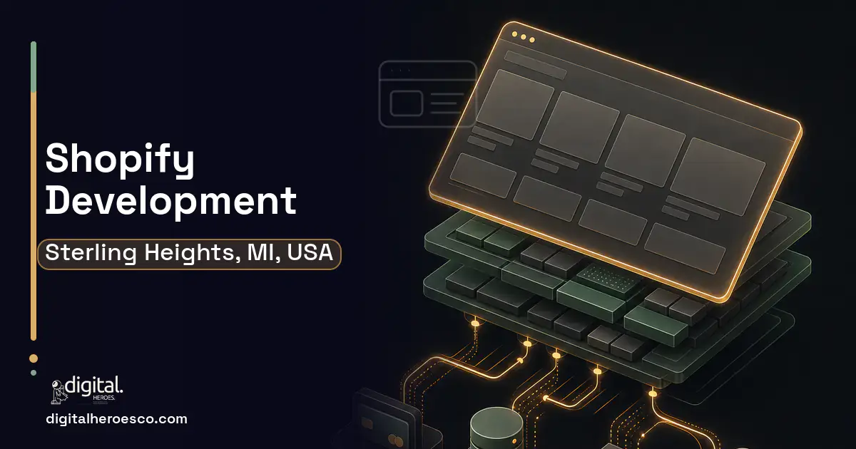 Shopify Development product interface illustration for Sterling Heights, MI, USA.