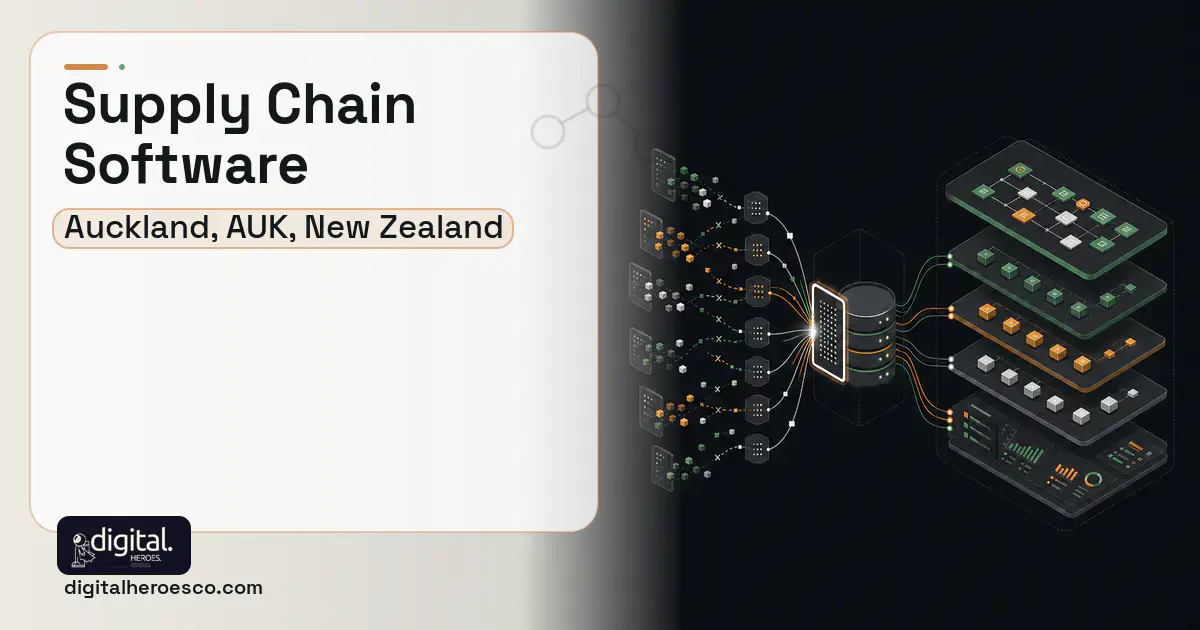 Supply Chain Software workflow illustration for Auckland, AUK, New Zealand.