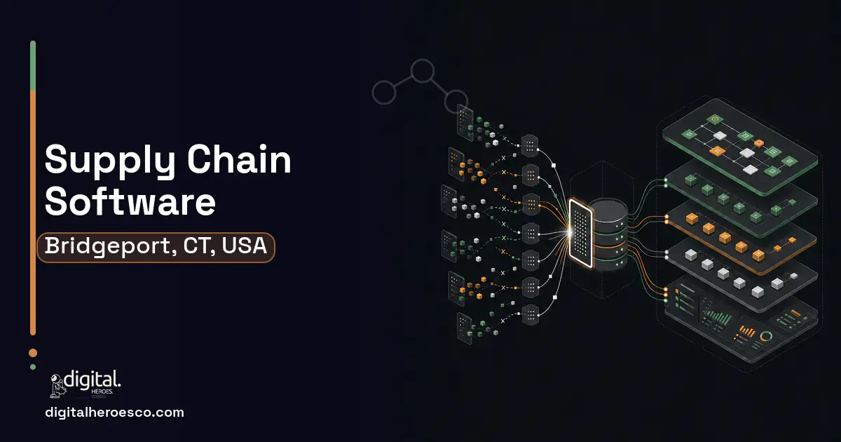 Supply Chain Software workflow illustration for Bridgeport, CT, USA.
