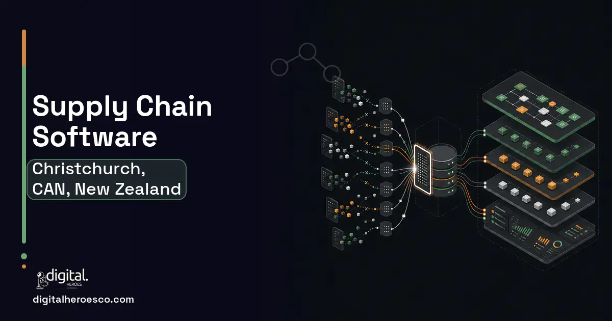 Supply Chain Software workflow illustration for Christchurch, CAN, New Zealand.