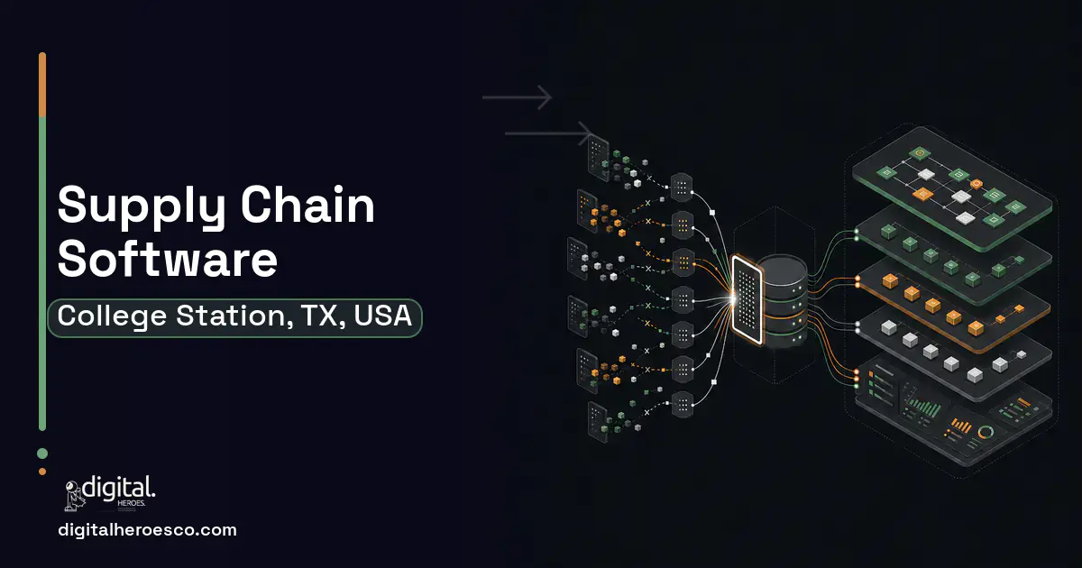 Supply Chain Software workflow illustration for College Station, TX, USA.