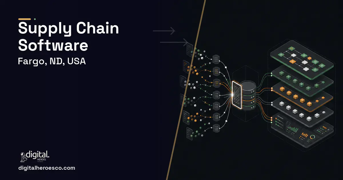 Supply Chain Software workflow illustration for Fargo, ND, USA.