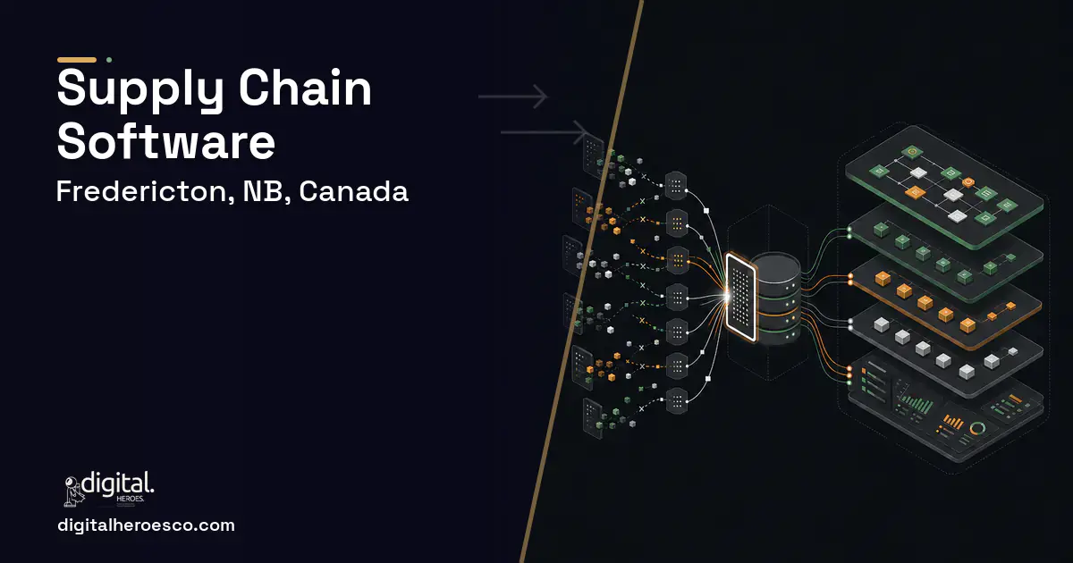 Supply Chain Software workflow illustration for Fredericton, NB, Canada.