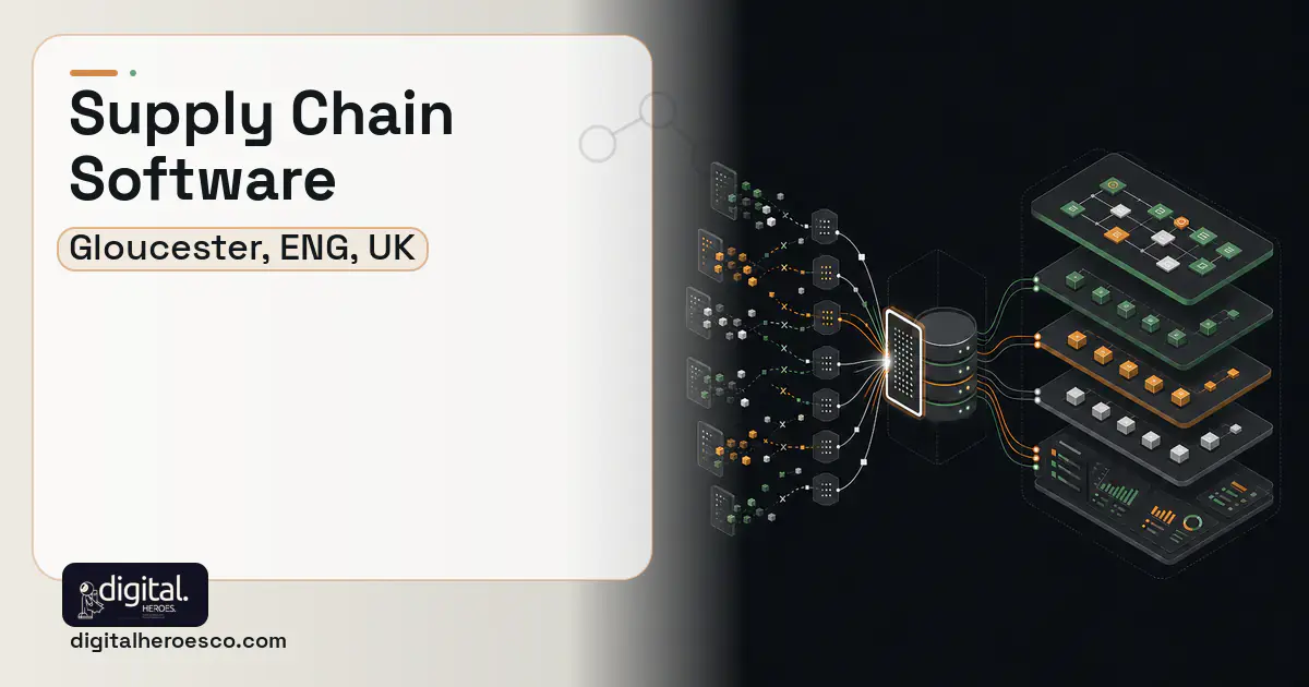 Supply Chain Software workflow illustration for Gloucester, ENG, UK.