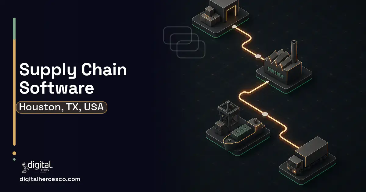 Supply Chain Software software overview illustration for Houston, TX, USA.