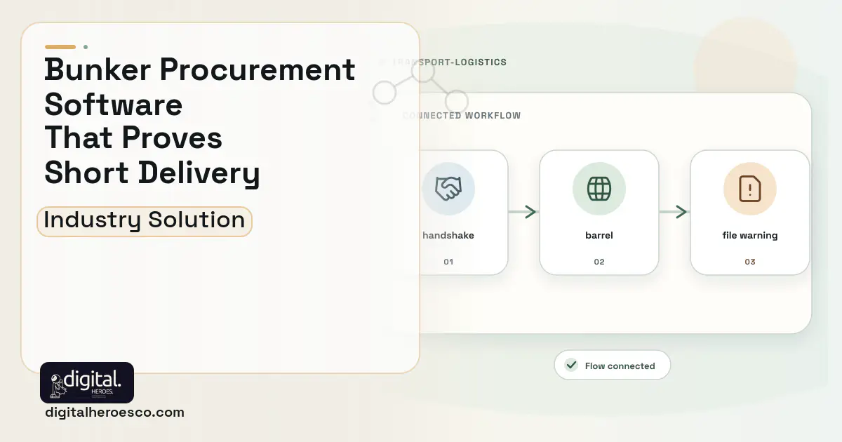 Bunker Fuel Procurement software visual showing barrel, handshake, and file warning.