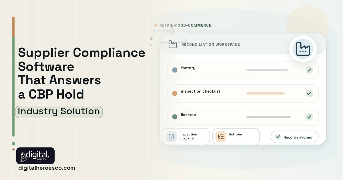 Supplier Social Compliance software visual showing factory, inspection checklist, and list tree.