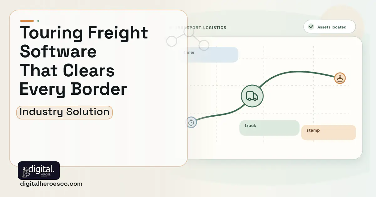 Touring Logistics software visual showing truck, timer, and stamp.