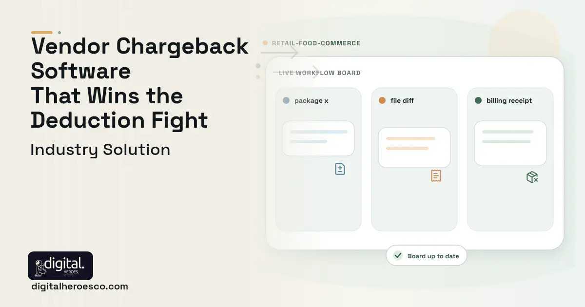 Vendor Compliance Chargeback software visual showing package x, file diff, and billing receipt.