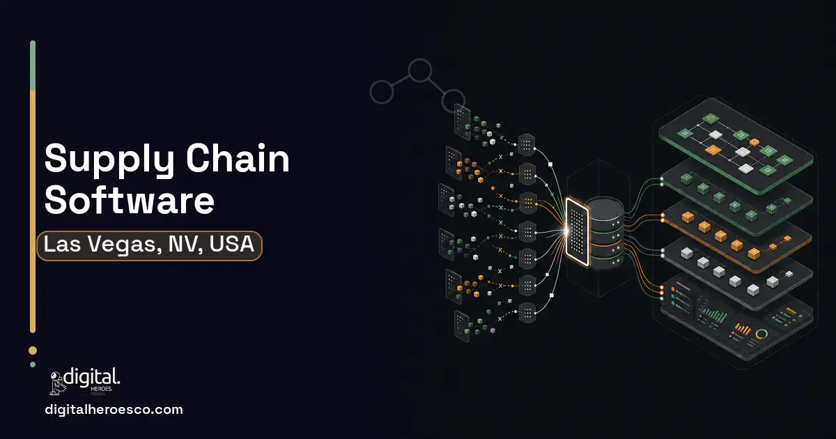 Supply Chain Software workflow illustration for Las Vegas, NV, USA.