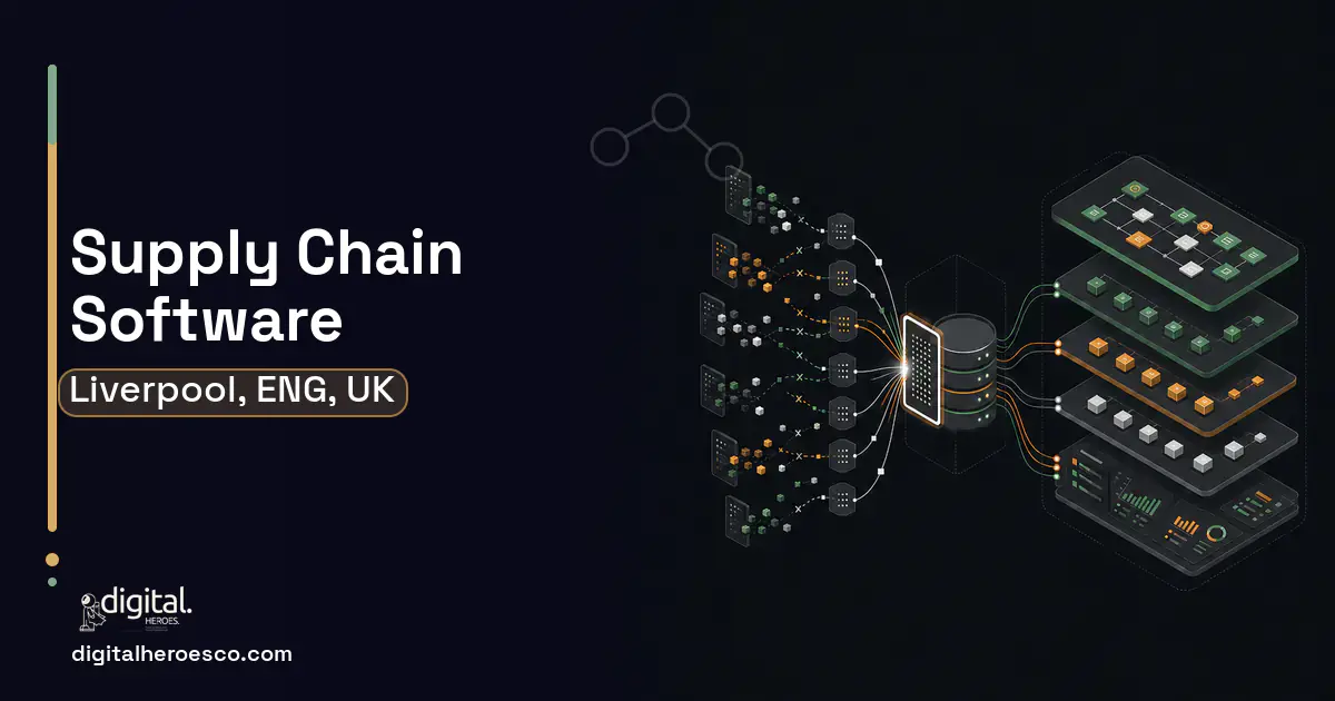 Supply Chain Software workflow illustration for Liverpool, ENG, UK.