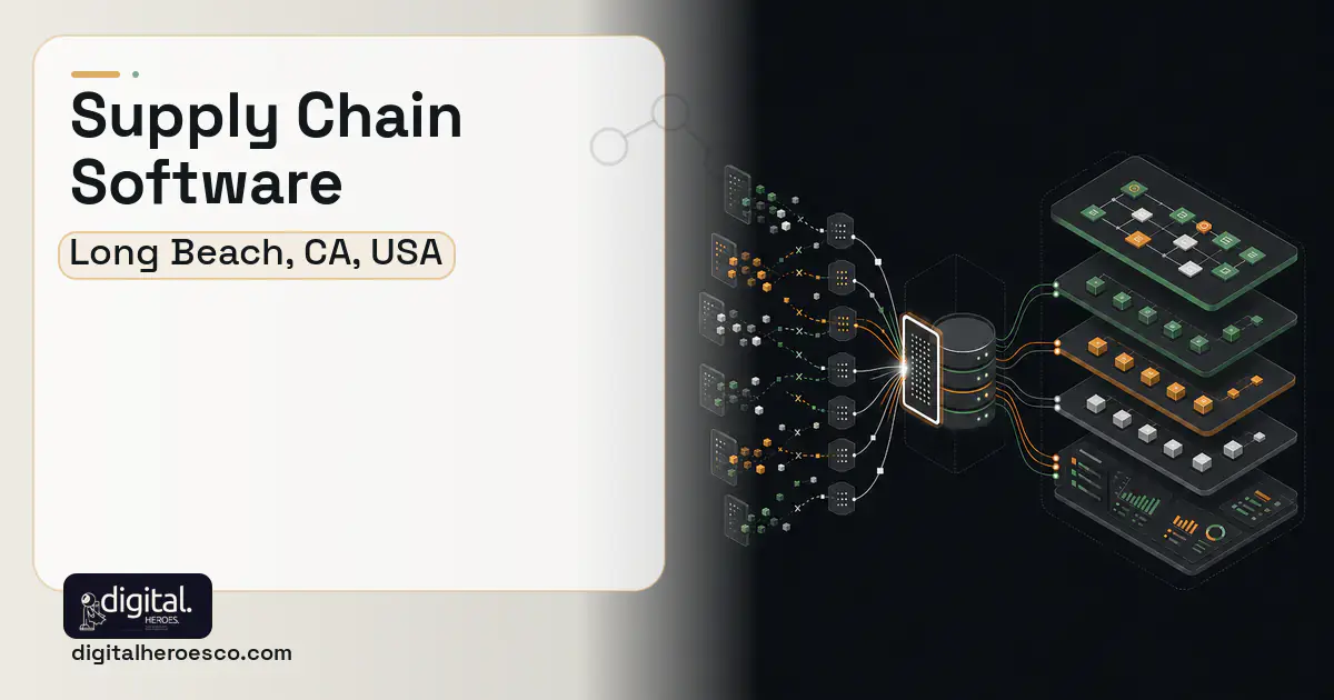 Supply Chain Software workflow illustration for Long Beach, CA, USA.