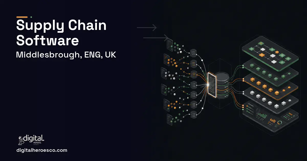 Supply Chain Software workflow illustration for Middlesbrough, ENG, UK.