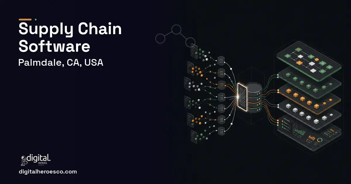 Supply Chain Software workflow illustration for Palmdale, CA, USA.