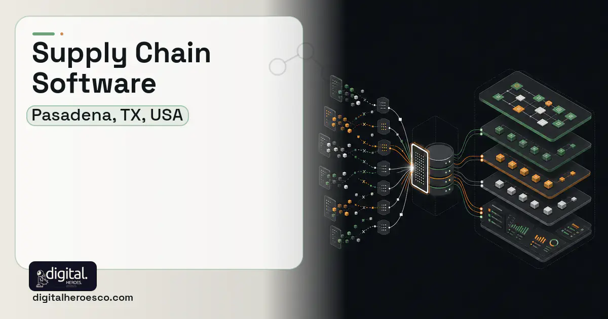 Supply Chain Software workflow illustration for Pasadena, TX, USA.