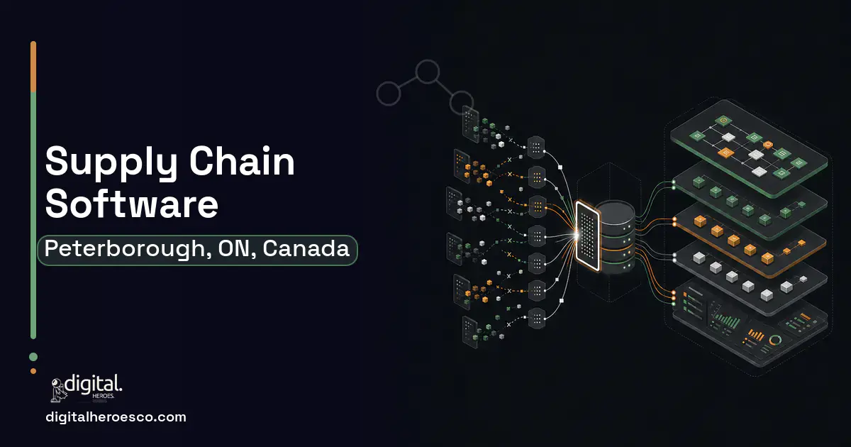 Supply Chain Software workflow illustration for Peterborough, ON, Canada.