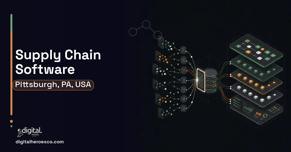 Supply Chain Software workflow illustration for Pittsburgh, PA, USA.