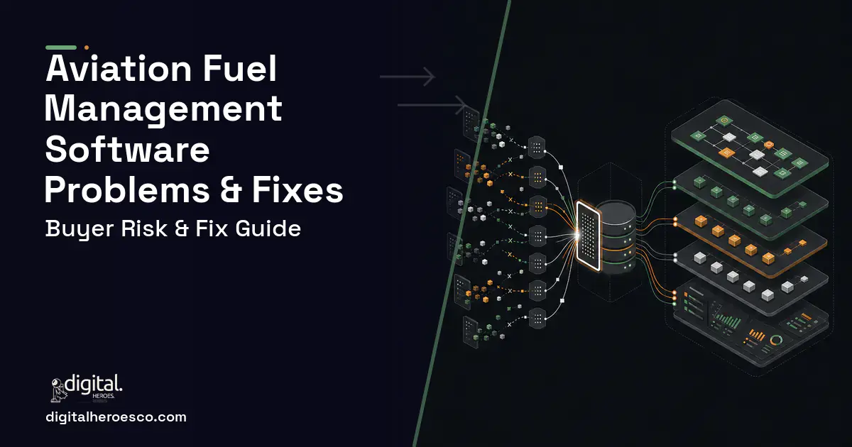 Aviation Fuel Management Software workflow illustration showing common problems and fixes.