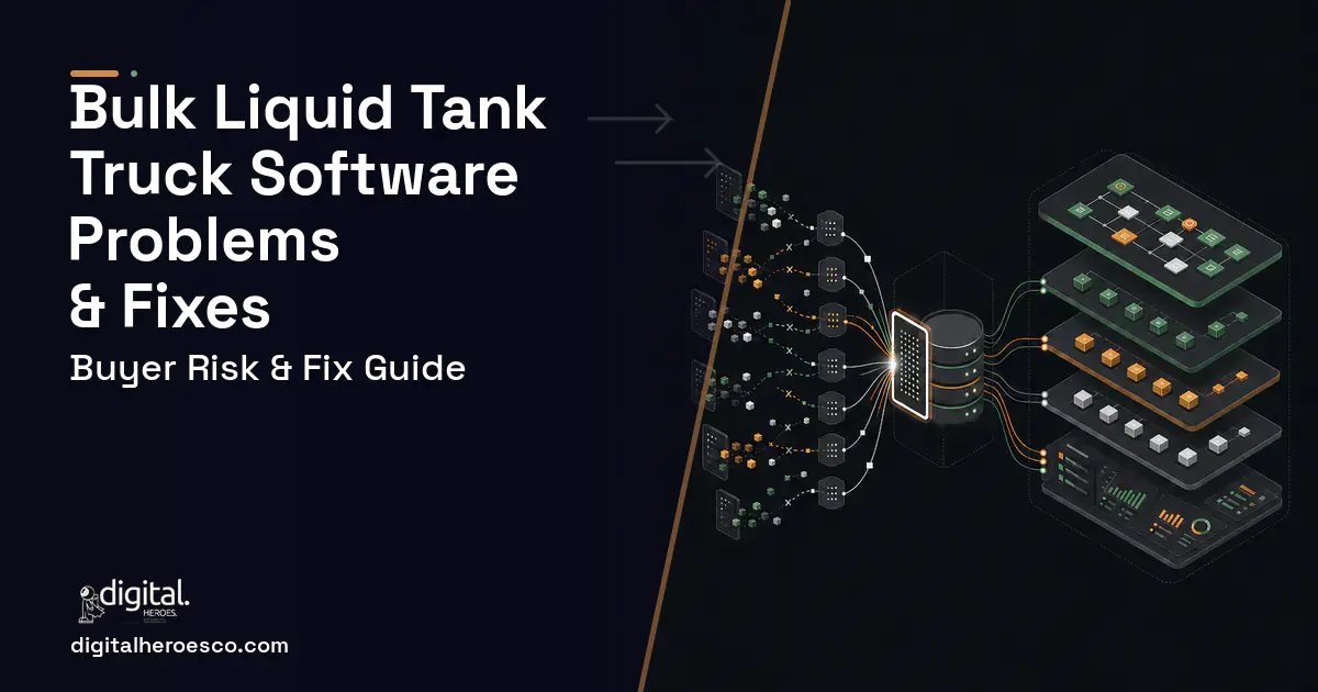 Bulk Liquid Tank Truck Software workflow illustration showing common problems and fixes.