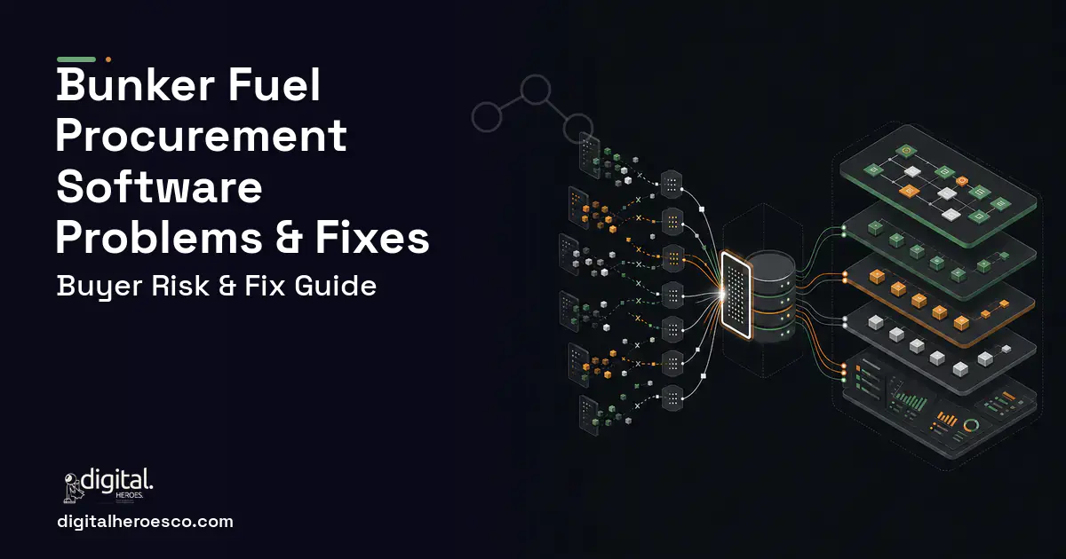 Bunker Fuel Procurement Software workflow illustration showing common problems and fixes.