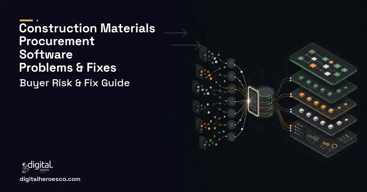 Construction Materials Procurement Software workflow illustration showing common problems and fixes.