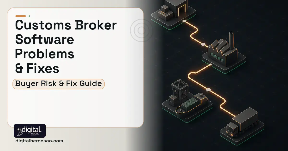 Customs Broker Software software overview illustration showing common problems and fixes.