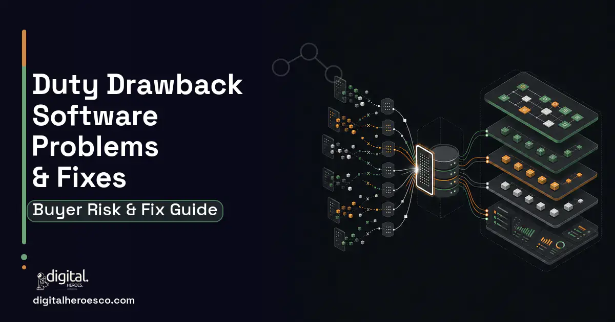 Duty Drawback Software workflow illustration showing common problems and fixes.