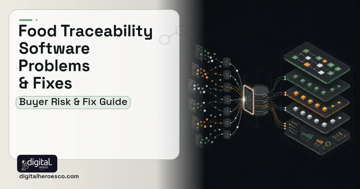 Food Traceability Software workflow illustration showing common problems and fixes.