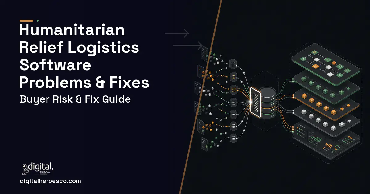 Humanitarian Relief Logistics Software workflow illustration showing common problems and fixes.