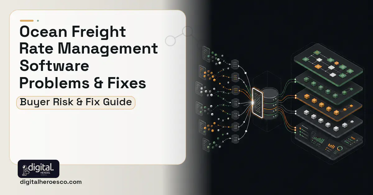 Ocean Freight Rate Management Software workflow illustration showing common problems and fixes.