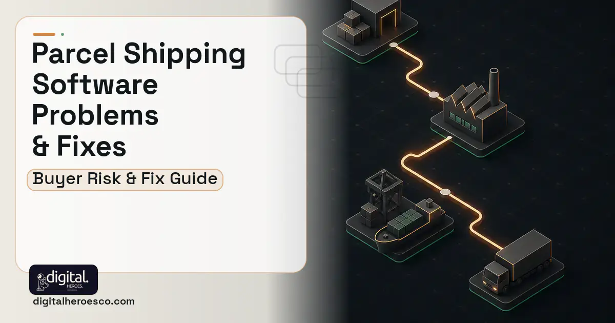 Parcel Shipping Software software overview illustration showing common problems and fixes.