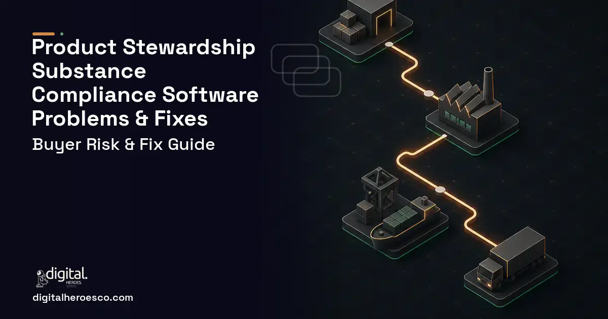 Product Stewardship Substance Compliance Software software overview illustration showing common problems and fixes.