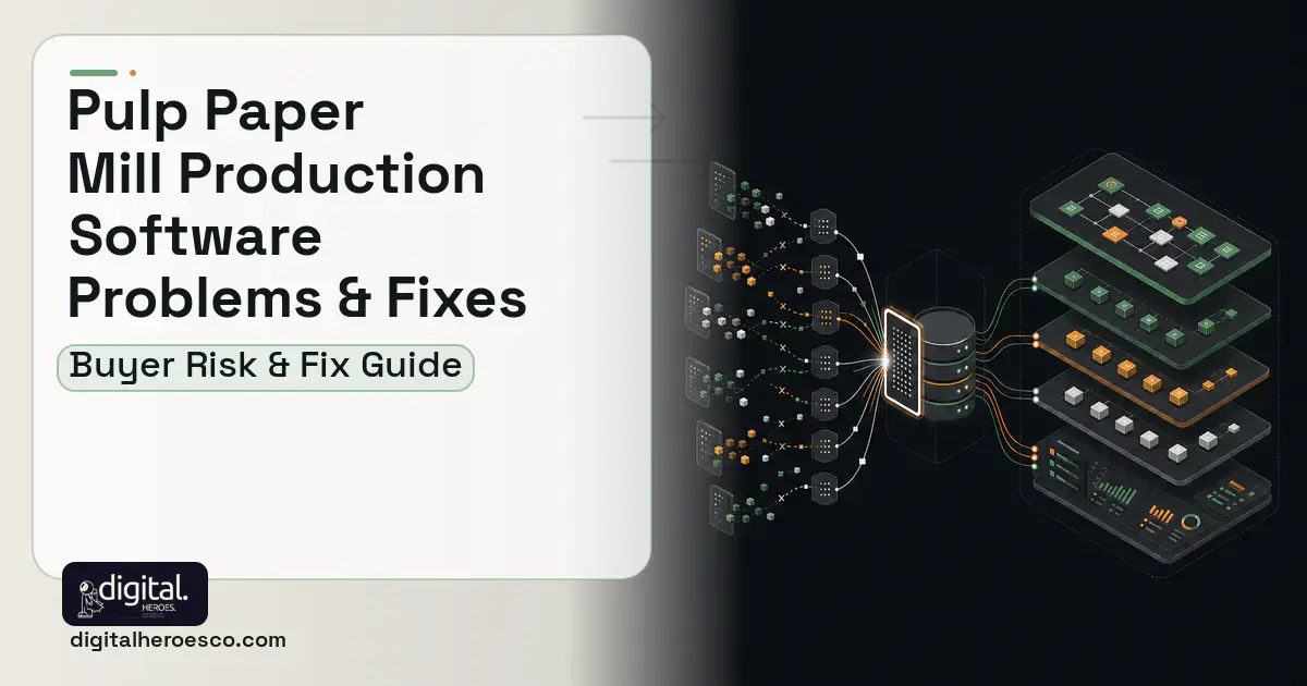 Pulp Paper Mill Production Software workflow illustration showing common problems and fixes.