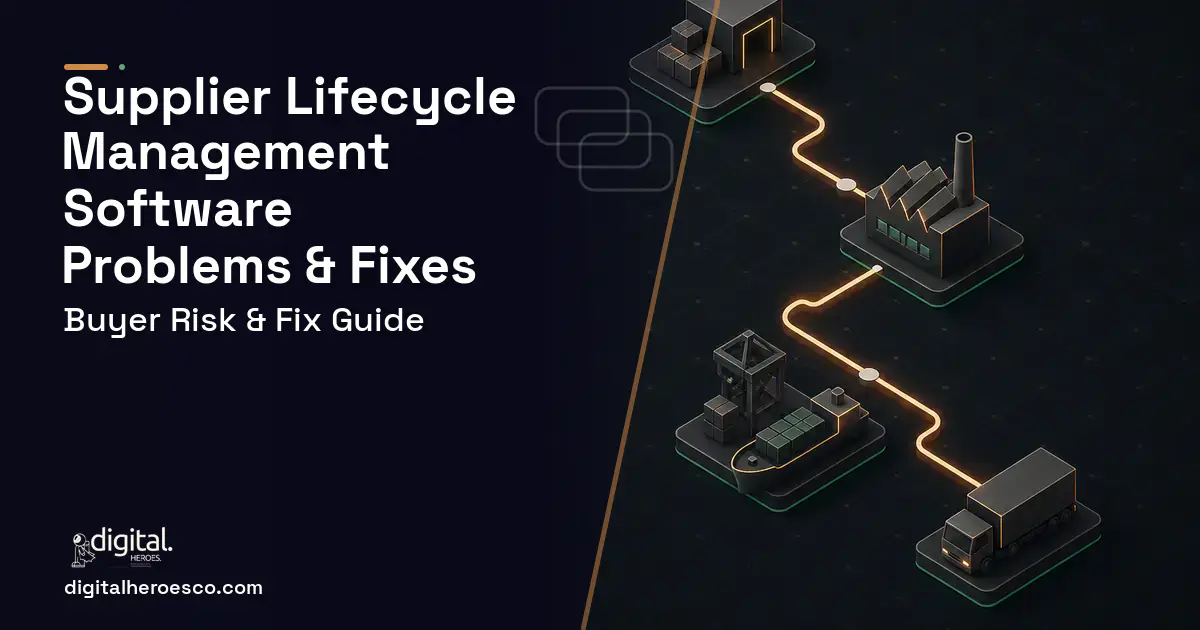 Supplier Lifecycle Management Software software overview illustration showing common problems and fixes.