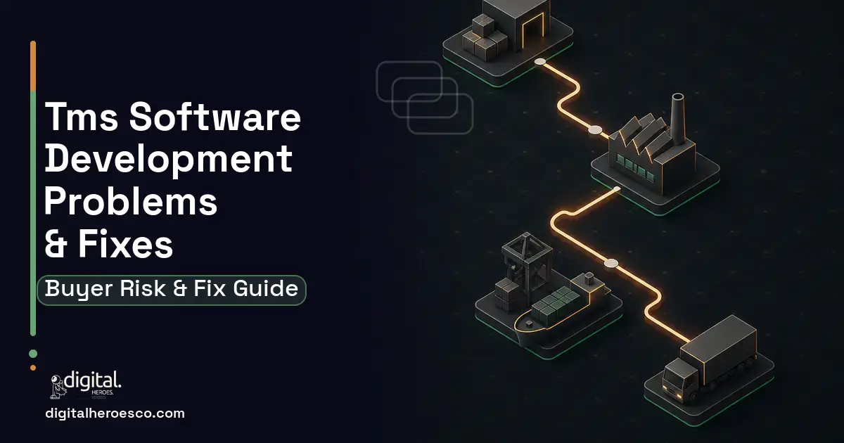 TMS Software Development software overview illustration showing common problems and fixes.