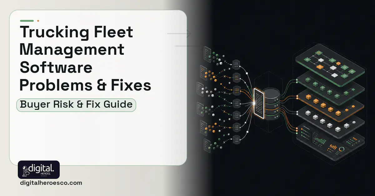 Trucking Fleet Management Software workflow illustration showing common problems and fixes.