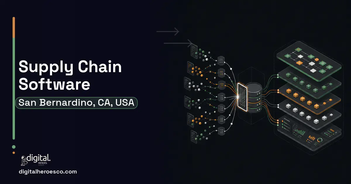 Supply Chain Software workflow illustration for San Bernardino, CA, USA.