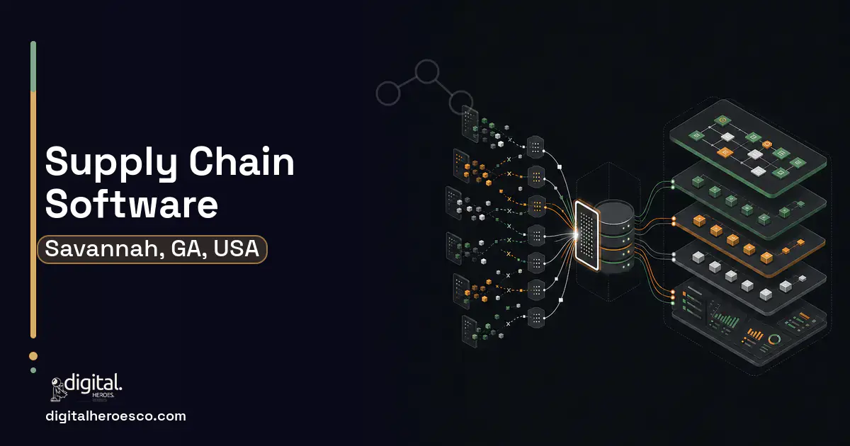Supply Chain Software workflow illustration for Savannah, GA, USA.