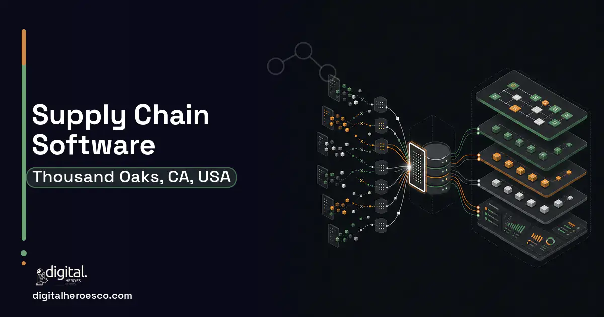 Supply Chain Software workflow illustration for Thousand Oaks, CA, USA.