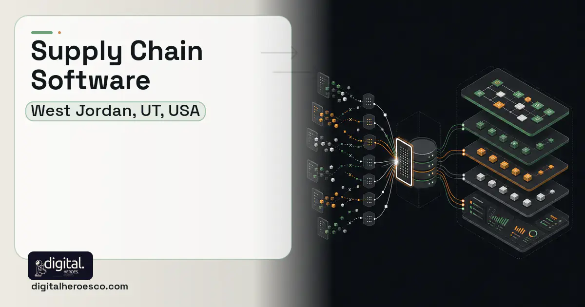 Supply Chain Software workflow illustration for West Jordan, UT, USA.