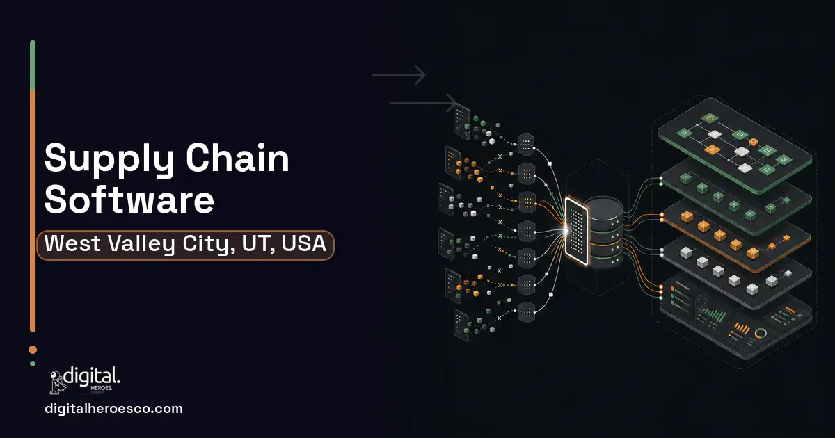 Supply Chain Software workflow illustration for West Valley City, UT, USA.