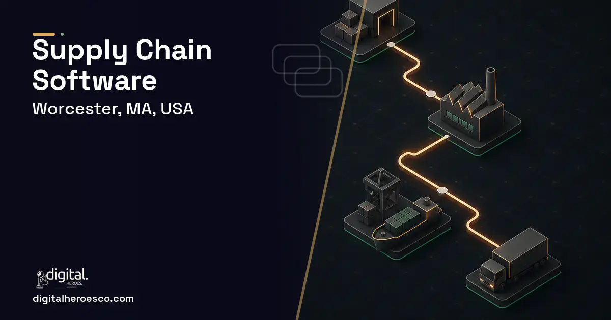 Supply Chain Software software overview illustration for Worcester, MA, USA.