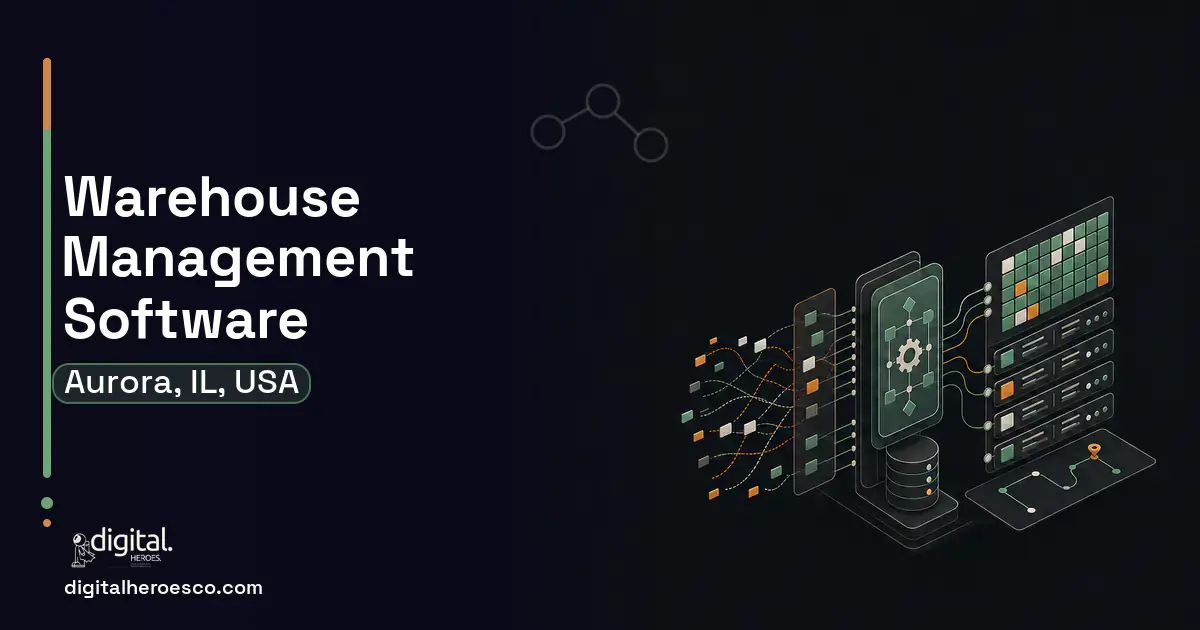 Warehouse Management Software workflow illustration for Aurora, IL, USA.