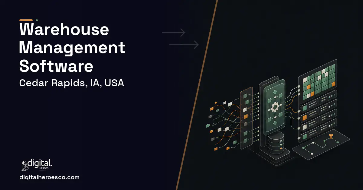 Warehouse Management Software workflow illustration for Cedar Rapids, IA, USA.