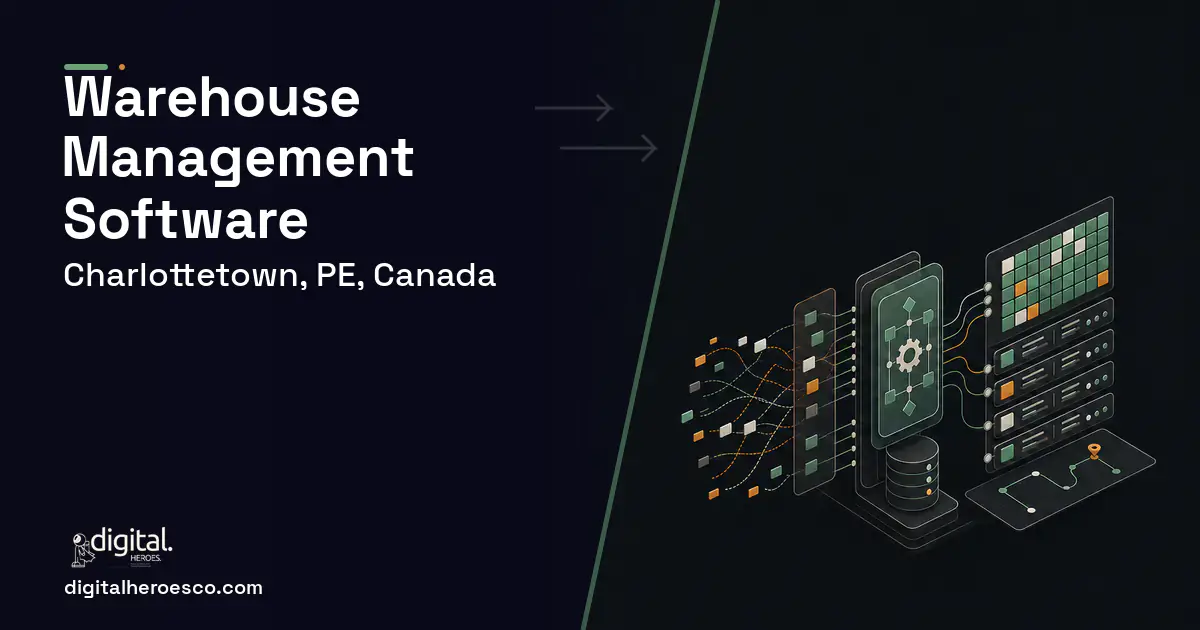 Warehouse Management Software workflow illustration for Charlottetown, PE, Canada.