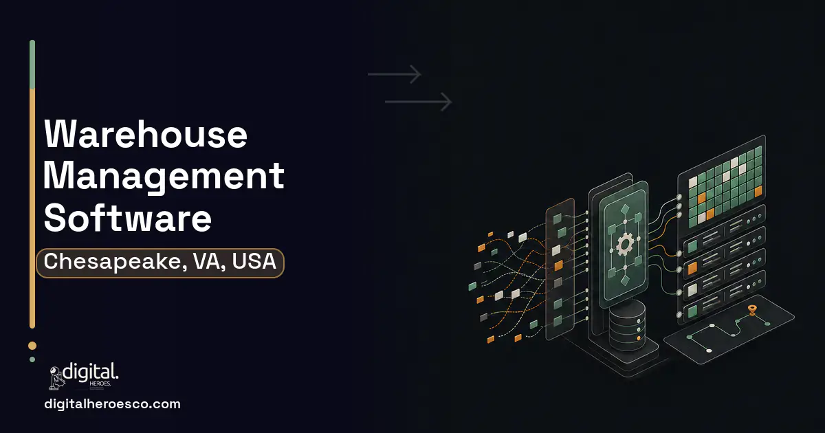 Warehouse Management Software workflow illustration for Chesapeake, VA, USA.
