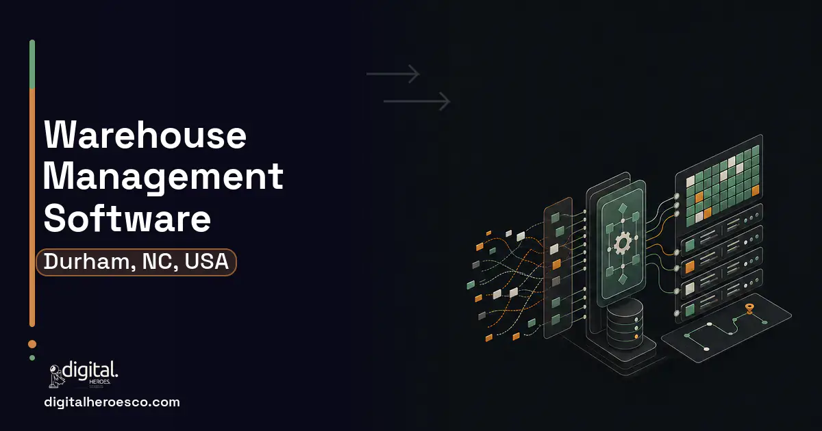 Warehouse Management Software workflow illustration for Durham, NC, USA.