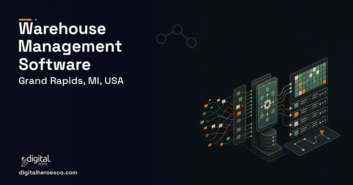 Warehouse Management Software workflow illustration for Grand Rapids, MI, USA.